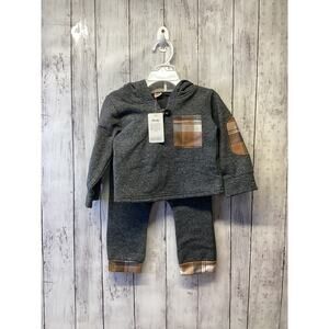Saeaby Kidswear Gray Cozy Casual Plaid Pocket Hoodie Casual Set Size10 NWT
